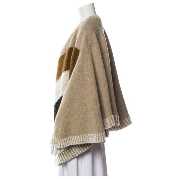 🆕 WOOL PONCHO CAPE LAYERING NWT a.n.a. Maje OSFM Tan Brown Black Cream - Picture 4 of 14